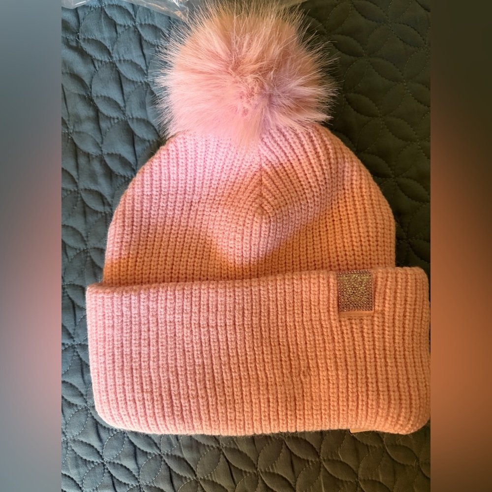 Victoria's Secret Pink Knit Hat with Fluffy Pom